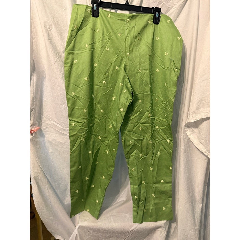 Liz Claiborne Michaela Pants Green Sailboat Embroidered Cotton Size 16 NWT